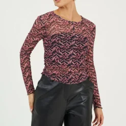 Womens Printed Mesh Long Sleeve T-Shirt