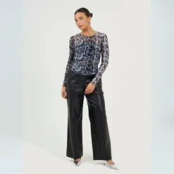 Womens Printed Mesh Long Sleeve T-Shirt