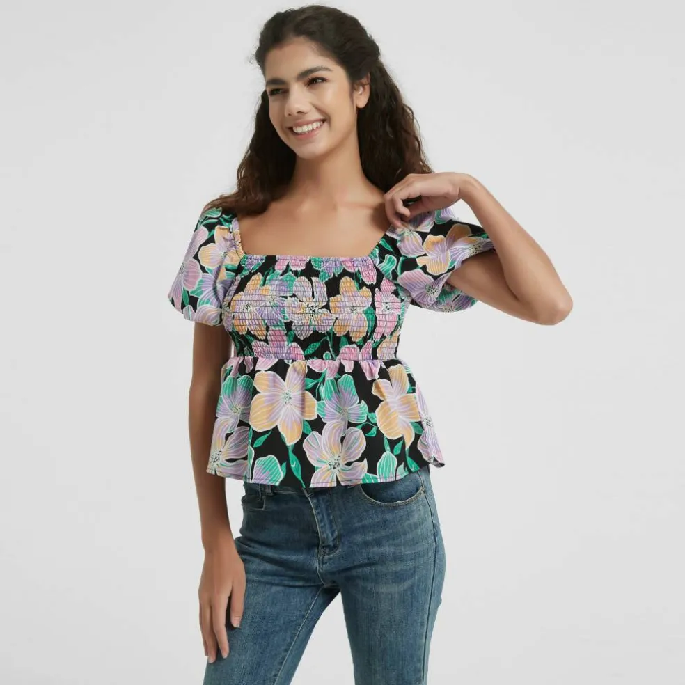 Women's Puff Sleeve Peplum Blouse