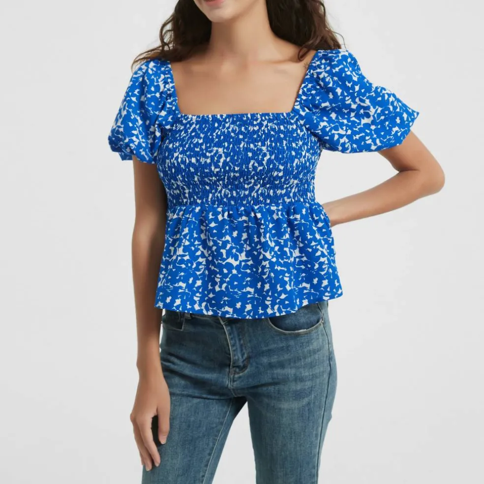 Women's Puff Sleeve Peplum Blouse