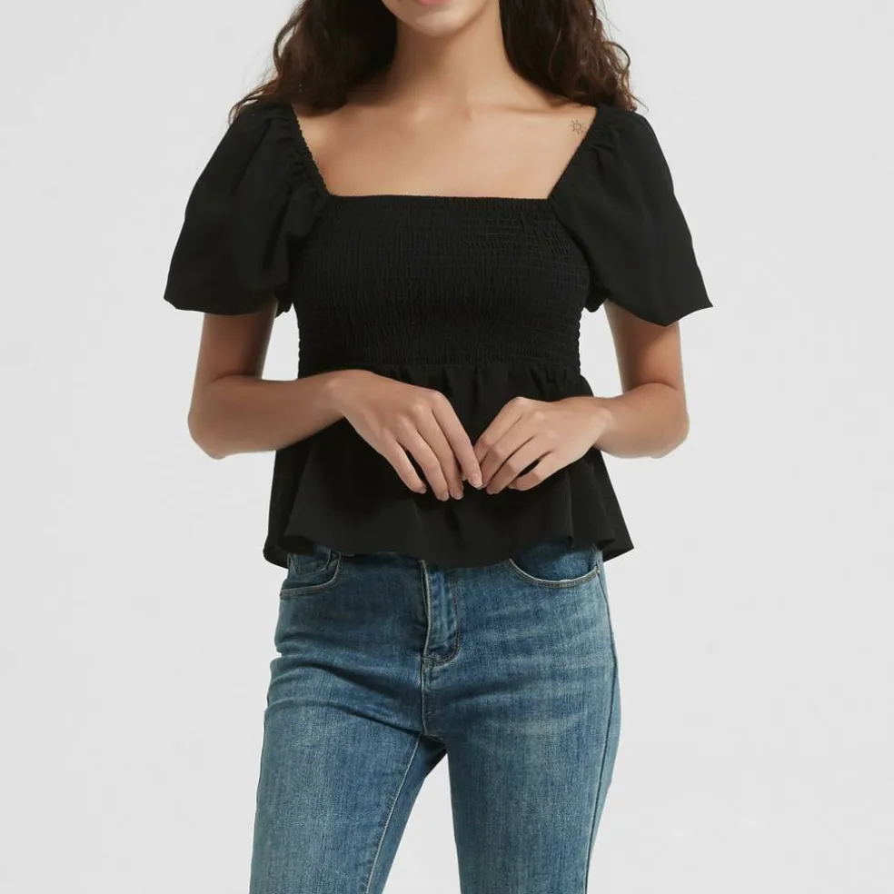Women's Puff Sleeve Peplum Blouse