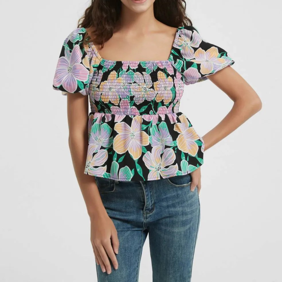 Women's Puff Sleeve Peplum Blouse