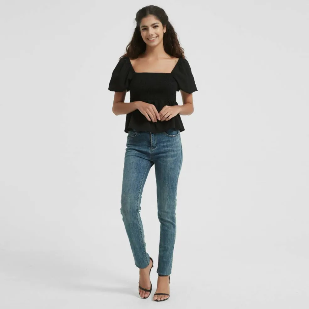 Women's Puff Sleeve Peplum Blouse