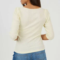 Womens Puff Sleeve Square Neck Top