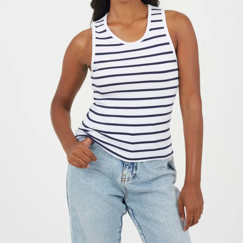 Womens Scoop Neck Striped Tank Vest Top