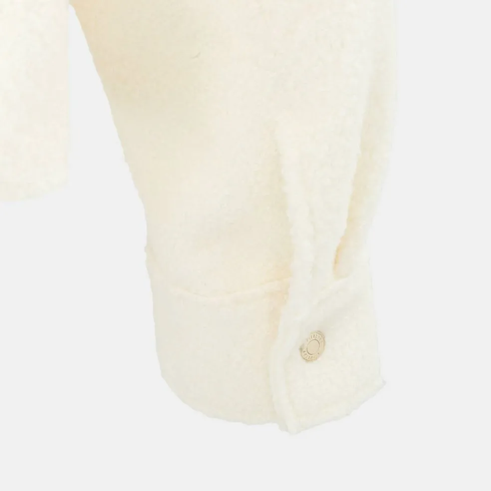 Women's Short Textured Cropped Long Sleeve Shearling Jacket