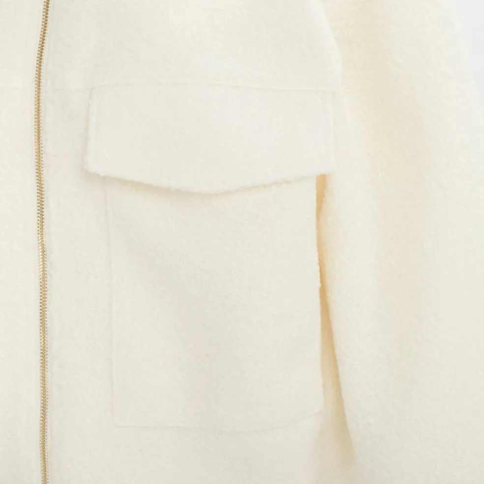Women's Short Textured Cropped Long Sleeve Shearling Jacket