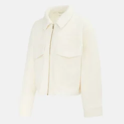 Women's Short Textured Cropped Long Sleeve Shearling Jacket
