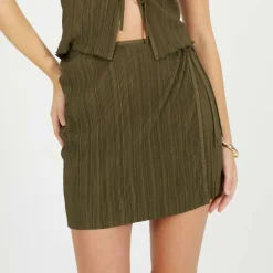 Womens Side Tie Plisse Mini Skirt