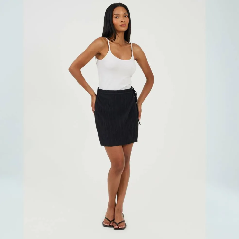 Womens Side Tie Plisse Mini Skirt