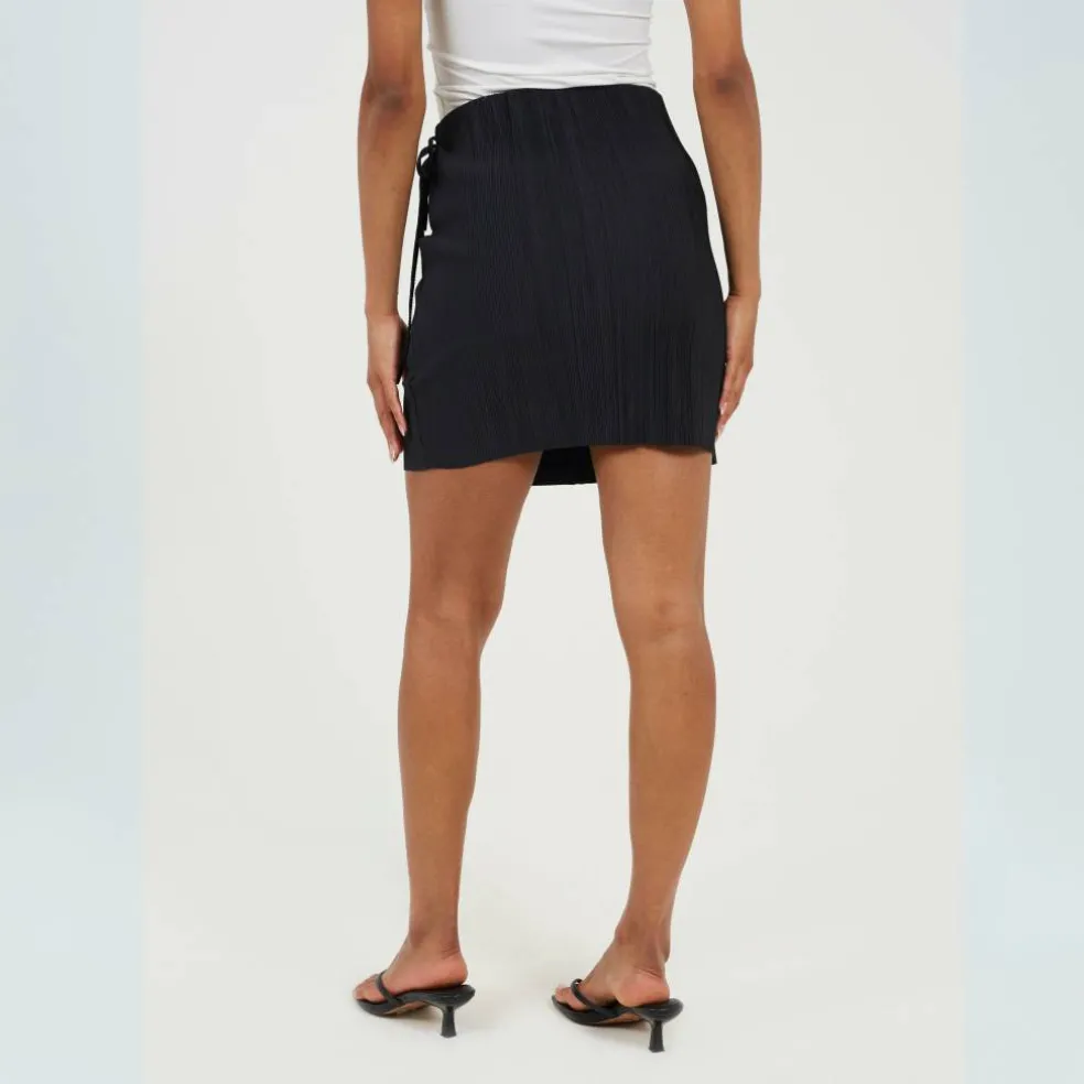Womens Side Tie Plisse Mini Skirt