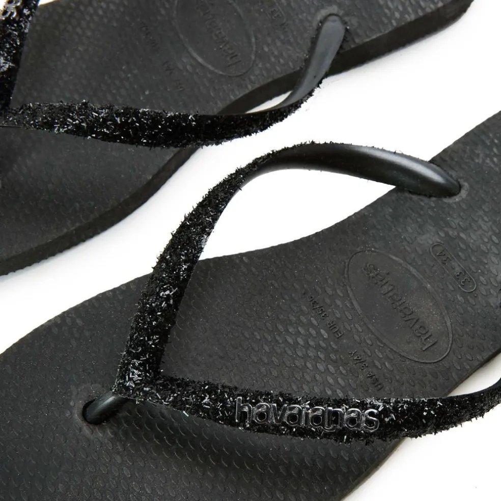 Women's Slim Glitter Black Flip Flops