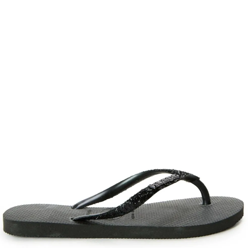 Women's Slim Glitter Black Flip Flops