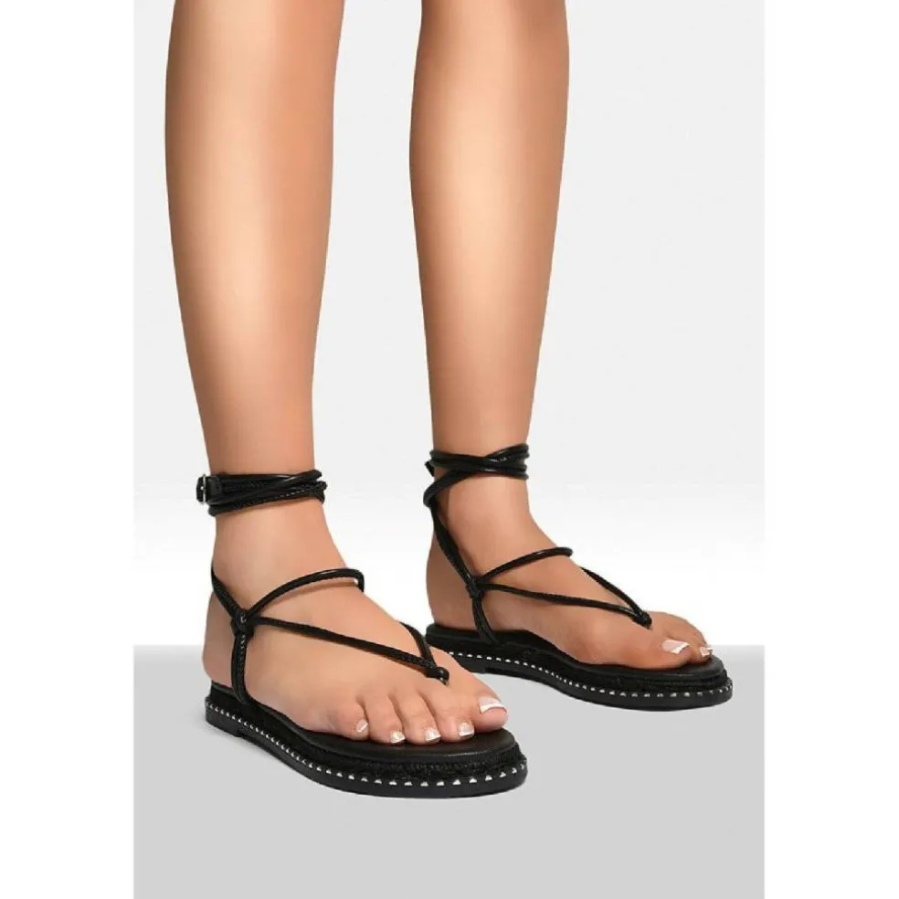 Women's Strappy Ankle Tie Flat Sandal