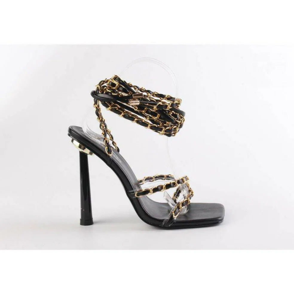 Women's Strappy Chain Detail Flat Sandal