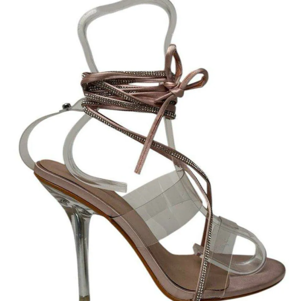 Women's Strappy Crystal Detail Flat Sandal