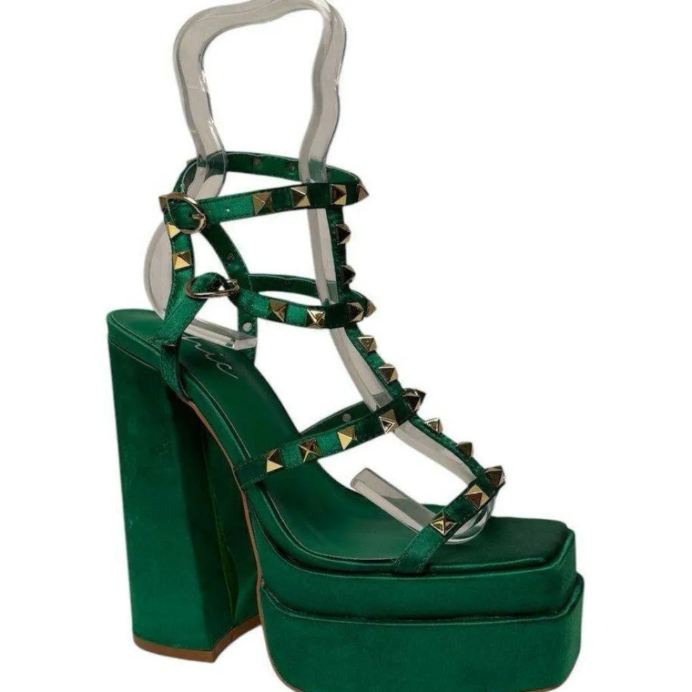 Women's Studded Multi-Strap Block Heel Platform Heeled Sandal