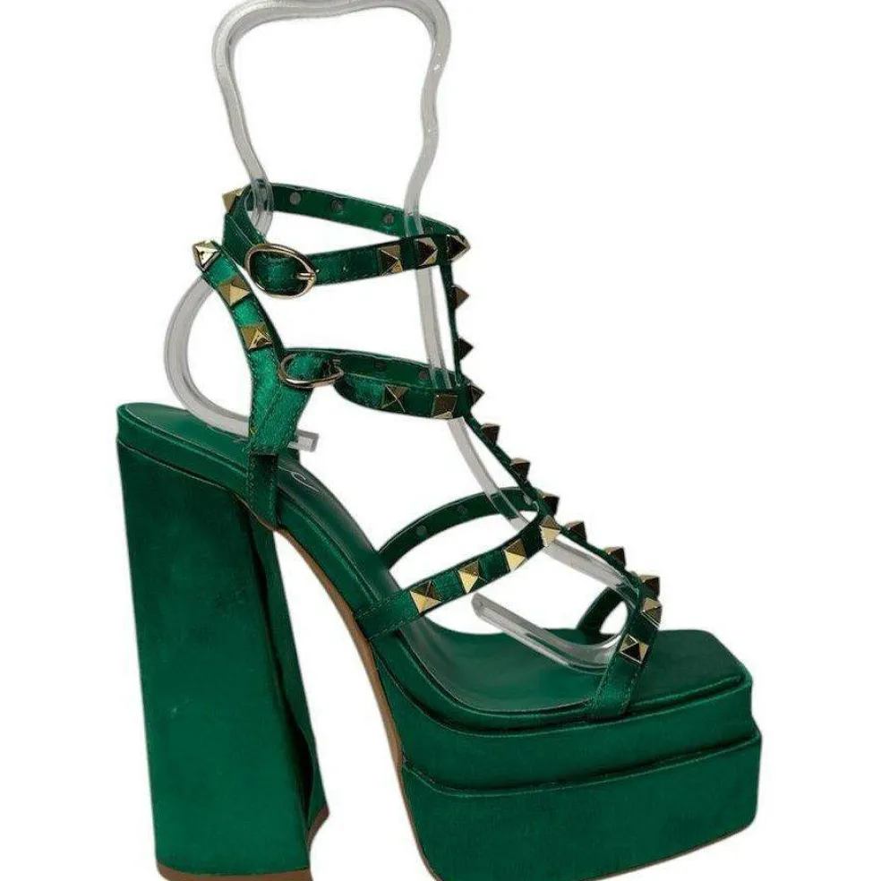 Women's Studded Multi-Strap Block Heel Platform Heeled Sandal
