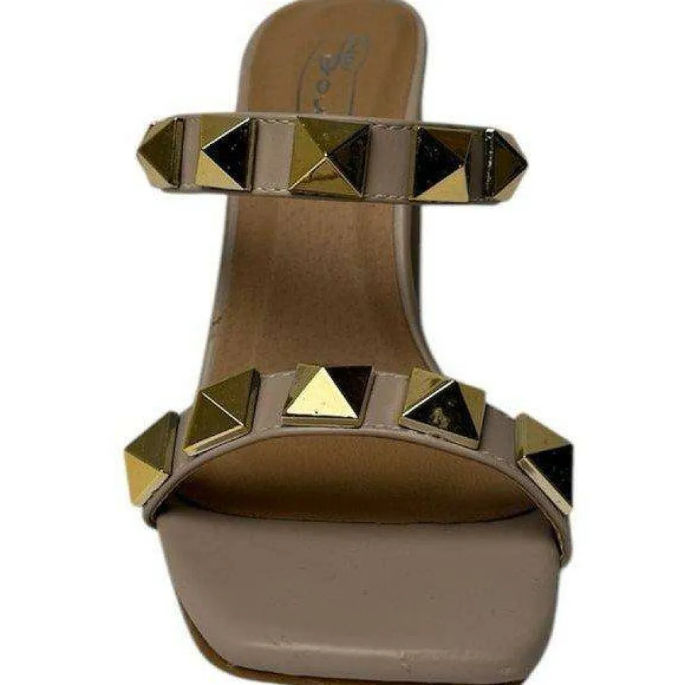 Women's Studded Strap Block Heeled Sandal