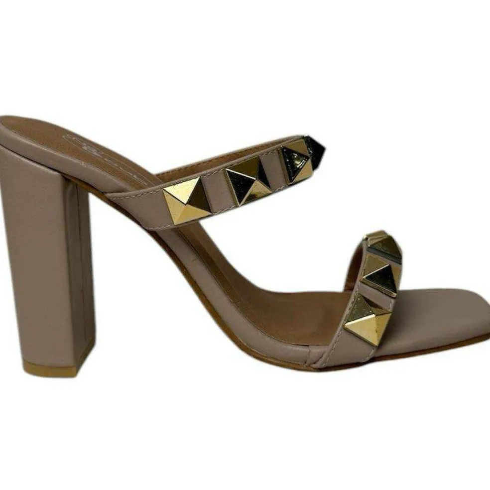 Women's Studded Strap Block Heeled Sandal