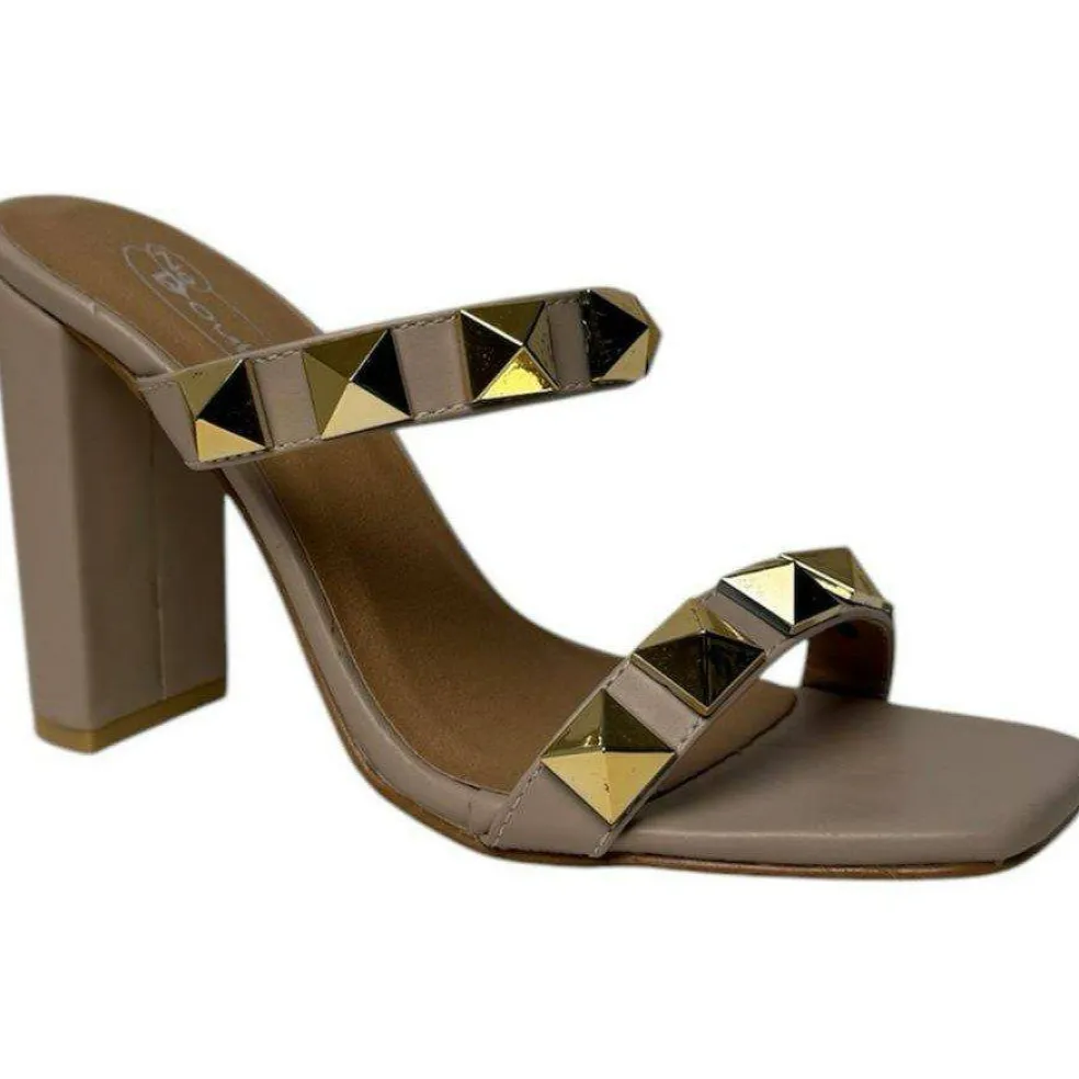 Women's Studded Strap Block Heeled Sandal