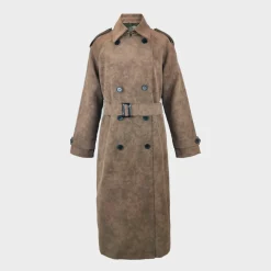 Women's Suede Long Sleeve Calf Length Faux Leather Jacket
