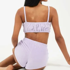 Womens Velour Bralette and Matching Shorts Lounge Set