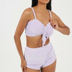 Womens Velour Bralette and Matching Shorts Lounge Set