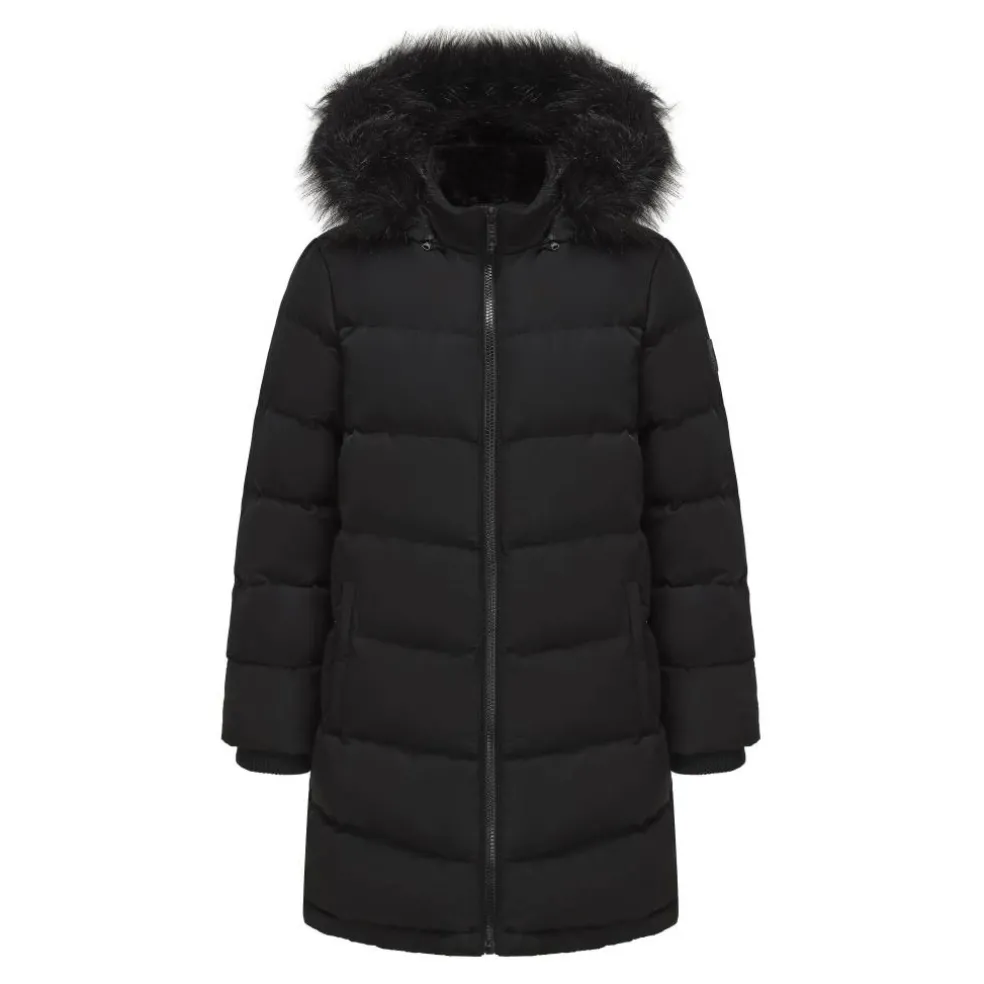 Women's Water Resistant Faux Fur Trim Windproof Long Sleeve Puffer Jacket