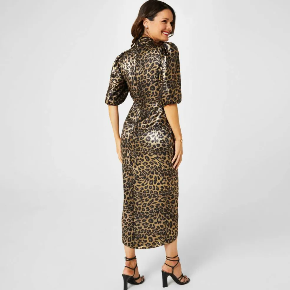 x Tess Daly Foil Leopard Dress
